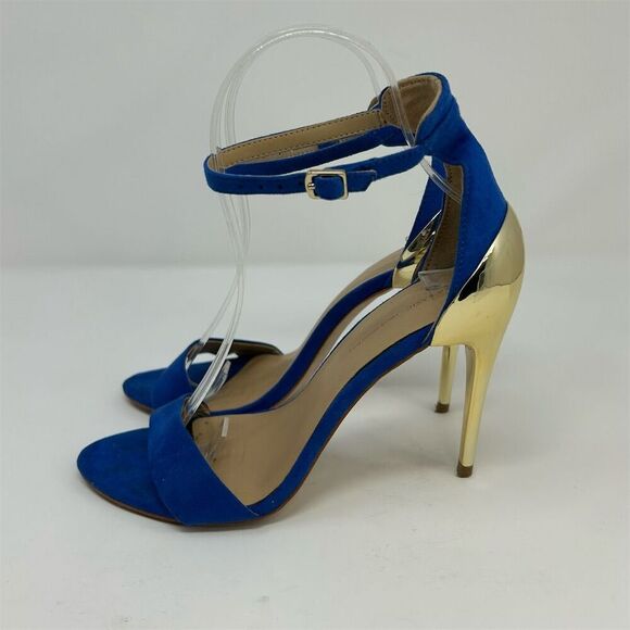 Zara Women's Blue Strappy Heels Gold Stiletto Size 36 (US 5.5-6) Party Shoes - Picture 6 of 11